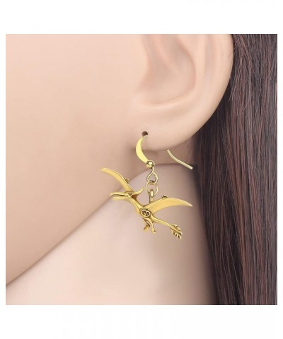 Antique Alloy Gold Silver Plated Pterodactyl Earrings Dinosaur Dangle Drop Dragon Jewelry for Women Girls Gold $7.55 Earrings