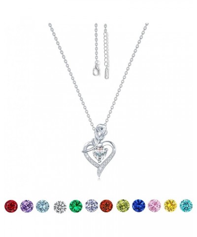 Gemstone Rose Flower Heart Pendant Birthstone Necklace Gifts for Women Girls Mom Lady Her April $18.01 Necklaces