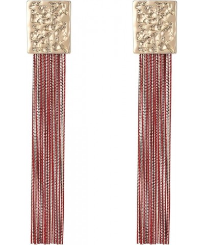 Womens Gold Chain Drop Dangle long Statement Earrings with Colorful layered Fringe Tassel Red $9.00 Earrings