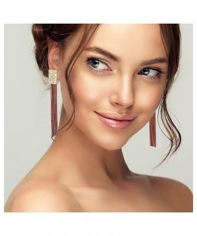 Womens Gold Chain Drop Dangle long Statement Earrings with Colorful layered Fringe Tassel Red $9.00 Earrings