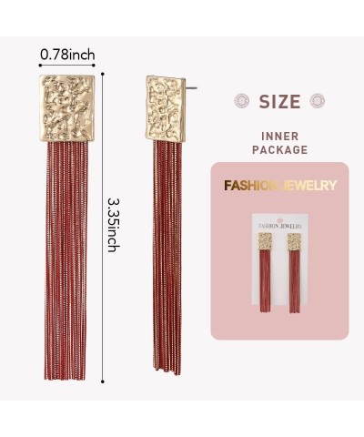 Womens Gold Chain Drop Dangle long Statement Earrings with Colorful layered Fringe Tassel Red $9.00 Earrings