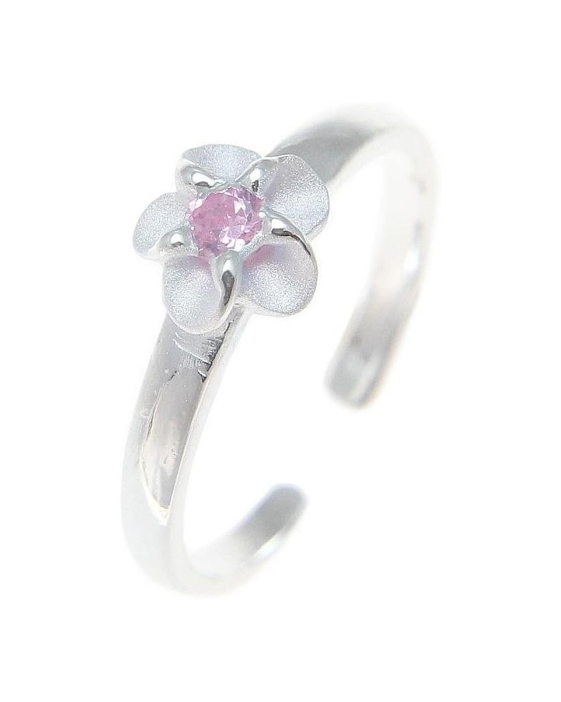 925 sterling silver Hawaiian single plumeria flower pink cz open toe ring $9.50 Body Jewelry