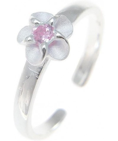 925 sterling silver Hawaiian single plumeria flower pink cz open toe ring $9.50 Body Jewelry