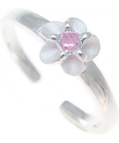 925 sterling silver Hawaiian single plumeria flower pink cz open toe ring $9.50 Body Jewelry