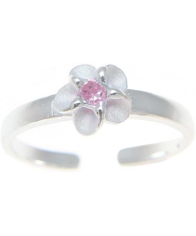 925 sterling silver Hawaiian single plumeria flower pink cz open toe ring $9.50 Body Jewelry