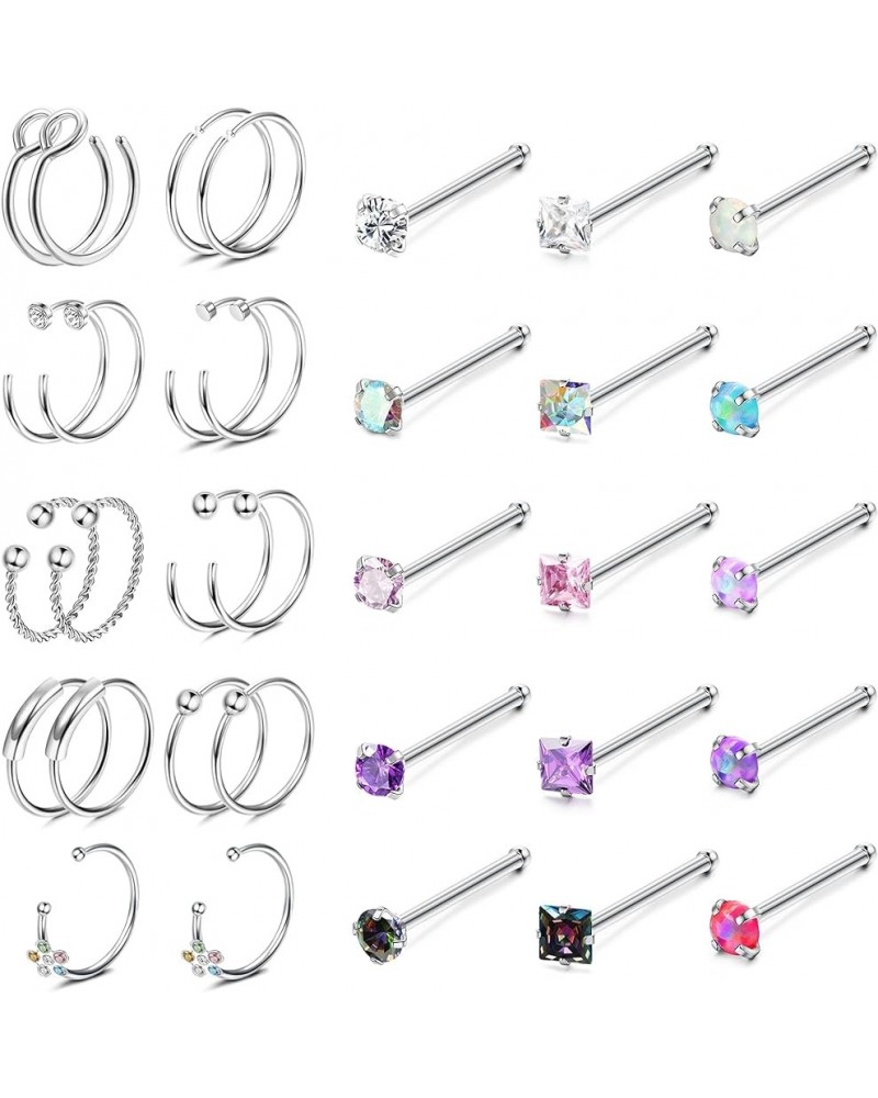 33Pcs 20G Nose Rings Studs for Women Men Hypoallergenic Surgical Steel L Shape Nose Stud Screw Bone Hoop Nostril Nose Piercin...