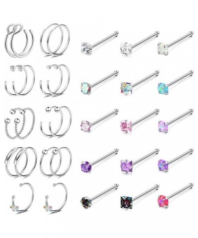 33Pcs 20G Nose Rings Studs for Women Men Hypoallergenic Surgical Steel L Shape Nose Stud Screw Bone Hoop Nostril Nose Piercin...