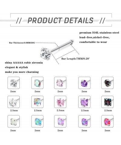 33Pcs 20G Nose Rings Studs for Women Men Hypoallergenic Surgical Steel L Shape Nose Stud Screw Bone Hoop Nostril Nose Piercin...