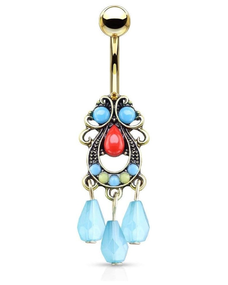 Surgical Steel Multicolored Tribal Belly Button Ring with Decorative Dangle Style 4 Gold Tone $7.50 Body Jewelry