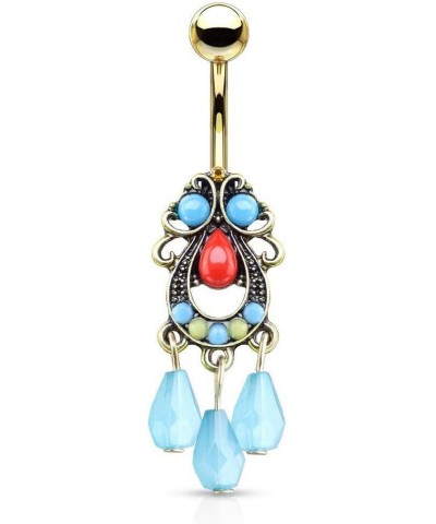 Surgical Steel Multicolored Tribal Belly Button Ring with Decorative Dangle Style 4 Gold Tone $7.50 Body Jewelry