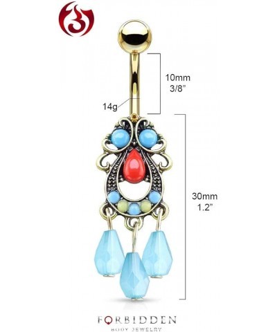 Surgical Steel Multicolored Tribal Belly Button Ring with Decorative Dangle Style 4 Gold Tone $7.50 Body Jewelry