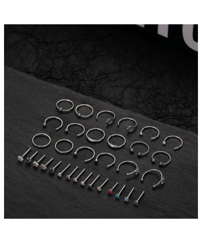 33Pcs 20G Nose Rings Studs for Women Men Hypoallergenic Surgical Steel L Shape Nose Stud Screw Bone Hoop Nostril Nose Piercin...