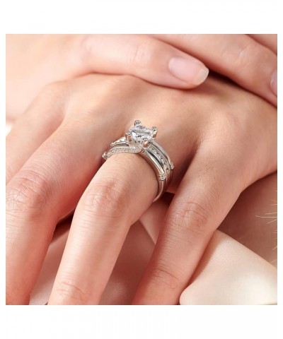 Wedding Engagement Rings Set for Women 925 Sterling Silver Round CZ Anniversary Band Promise Bridal Size 5-12 Silver $28.61 Sets