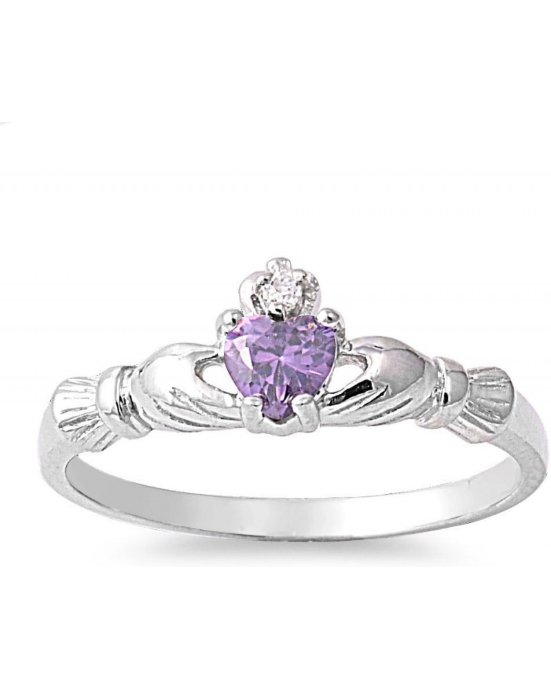 Cubic Zirconia Benediction of Claddagh Ring Sterling Silver (Color Options) Simulated Amethyst $10.25 Rings