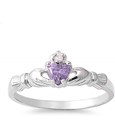 Cubic Zirconia Benediction of Claddagh Ring Sterling Silver (Color Options) Simulated Amethyst $10.25 Rings