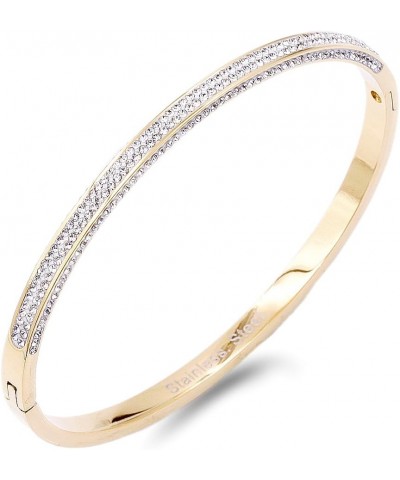 Gold Plated Stainless Steel with CZ Stones Hinged Bangle 6mm Width Bracelets fow Women 7 4mm Gold $10.38 Bracelets