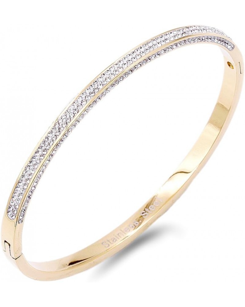 Gold Plated Stainless Steel with CZ Stones Hinged Bangle 6mm Width Bracelets fow Women 7 4mm Gold $10.38 Bracelets