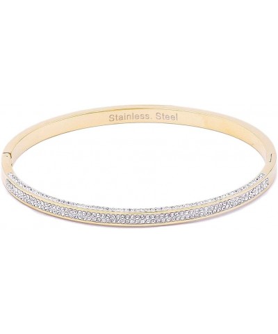 Gold Plated Stainless Steel with CZ Stones Hinged Bangle 6mm Width Bracelets fow Women 7 4mm Gold $10.38 Bracelets