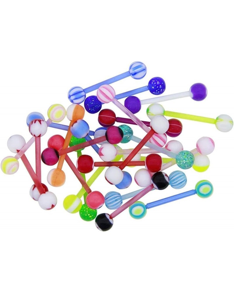 100 Pcs Tongue Rings Multi Color Flexible Nipple Ear Rings Bar Barbell Stud Jewelry Gifts Style-6 $8.25 Body Jewelry