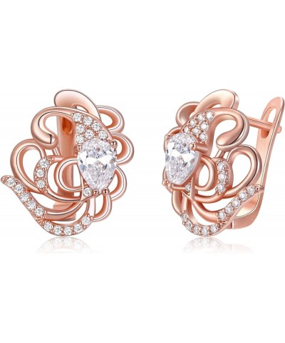 Women's Gorgeous Zircon Wedding Party Teardrop Hoop Stud Earrings Butterfly_Clear Rose Gold-Tone $9.50 Earrings