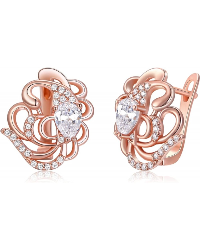 Women's Gorgeous Zircon Wedding Party Teardrop Hoop Stud Earrings Butterfly_Clear Rose Gold-Tone $9.50 Earrings