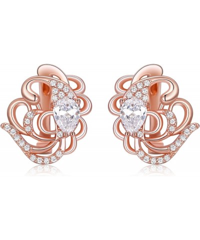 Women's Gorgeous Zircon Wedding Party Teardrop Hoop Stud Earrings Butterfly_Clear Rose Gold-Tone $9.50 Earrings