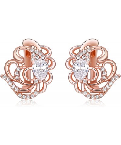 Women's Gorgeous Zircon Wedding Party Teardrop Hoop Stud Earrings Butterfly_Clear Rose Gold-Tone $9.50 Earrings