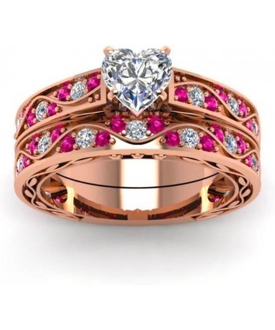 Couple Ring Bridal Set His Hers 10k Women Rose Gold Filled Heart Cut CZ Men Titanium Wedding Ring Band Set women's size 7 & m...