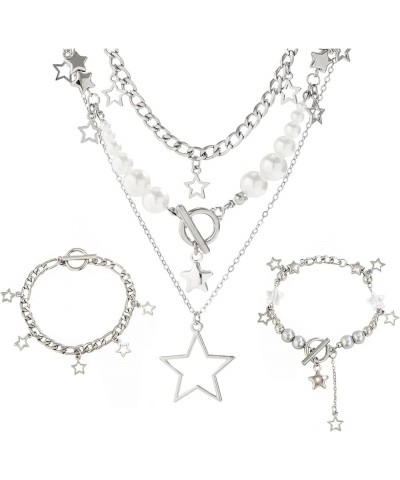 2 Pieces Silver Star Necklace Y2K Jewelry Set Grunge Necklace Kawaii Cute Necklaces Aesthetic Vintage Emo Jewelry Silver 3 $8...