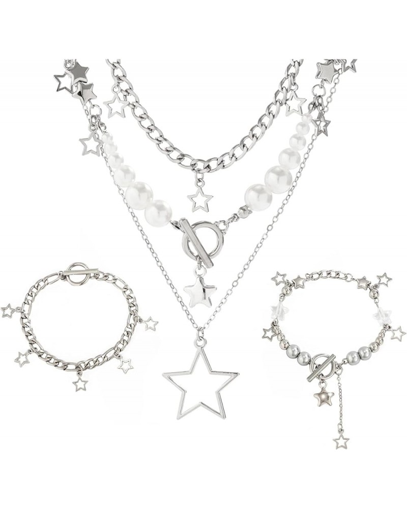 2 Pieces Silver Star Necklace Y2K Jewelry Set Grunge Necklace Kawaii Cute Necklaces Aesthetic Vintage Emo Jewelry Silver 3 $8...