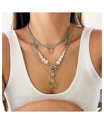 2 Pieces Silver Star Necklace Y2K Jewelry Set Grunge Necklace Kawaii Cute Necklaces Aesthetic Vintage Emo Jewelry Silver 3 $8...