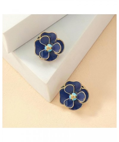 Retro Stud Earrings,S952 Silver Hypoallergenic Stud Elegant Bohemian earrings for Women Girls Vintage Jewelry Blue camellia $...