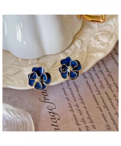 Retro Stud Earrings,S952 Silver Hypoallergenic Stud Elegant Bohemian earrings for Women Girls Vintage Jewelry Blue camellia $...