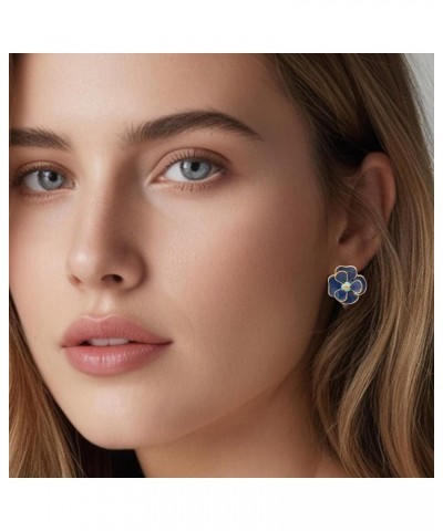 Retro Stud Earrings,S952 Silver Hypoallergenic Stud Elegant Bohemian earrings for Women Girls Vintage Jewelry Blue camellia $...