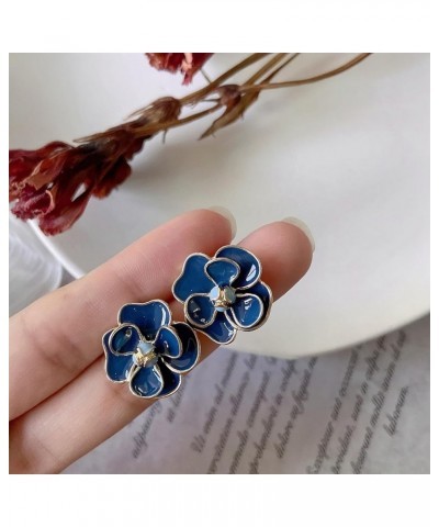 Retro Stud Earrings,S952 Silver Hypoallergenic Stud Elegant Bohemian earrings for Women Girls Vintage Jewelry Blue camellia $...