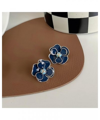 Retro Stud Earrings,S952 Silver Hypoallergenic Stud Elegant Bohemian earrings for Women Girls Vintage Jewelry Blue camellia $...