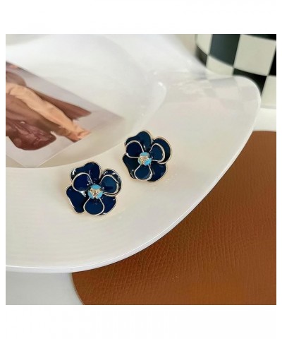 Retro Stud Earrings,S952 Silver Hypoallergenic Stud Elegant Bohemian earrings for Women Girls Vintage Jewelry Blue camellia $...