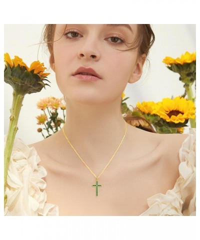 14K Gold Emerald Cross Necklace for Women,Yellow Gold Moissanite Cross Pendant Necklaces Religious Jewelry Anniversary Birthd...