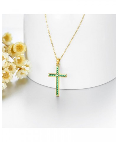 14K Gold Emerald Cross Necklace for Women,Yellow Gold Moissanite Cross Pendant Necklaces Religious Jewelry Anniversary Birthd...