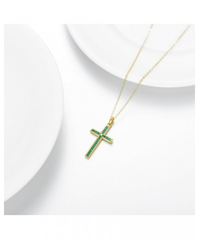 14K Gold Emerald Cross Necklace for Women,Yellow Gold Moissanite Cross Pendant Necklaces Religious Jewelry Anniversary Birthd...