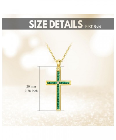 14K Gold Emerald Cross Necklace for Women,Yellow Gold Moissanite Cross Pendant Necklaces Religious Jewelry Anniversary Birthd...