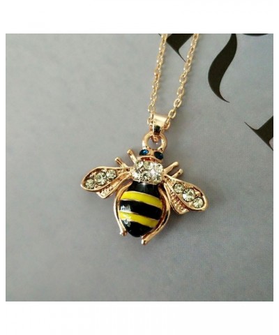 Elegent Crystal Yellow Little Bee Colored Glaze Drip Honey Bee Little Bumblebee Pendant Necklace $5.49 Necklaces