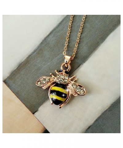 Elegent Crystal Yellow Little Bee Colored Glaze Drip Honey Bee Little Bumblebee Pendant Necklace $5.49 Necklaces