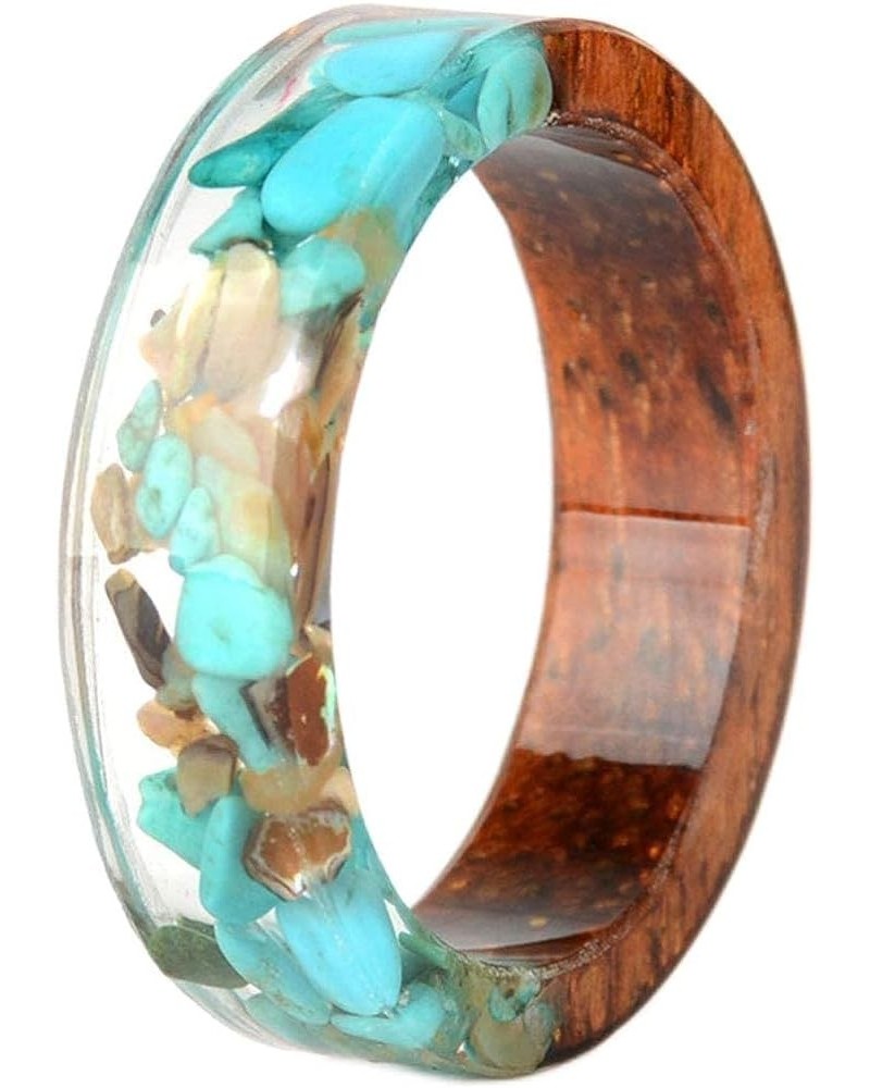 Unique Wood Plastic Resin Ring with Turquoise Insided Transparent Crystal Band Ring Best Handmade Gift for Her Turquoise $8.1...