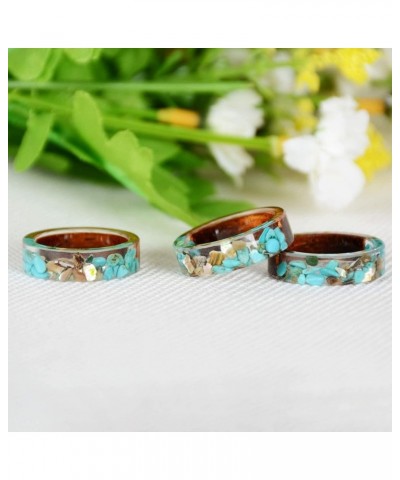 Unique Wood Plastic Resin Ring with Turquoise Insided Transparent Crystal Band Ring Best Handmade Gift for Her Turquoise $8.1...