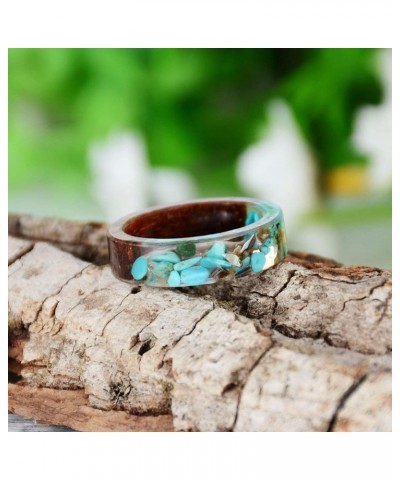 Unique Wood Plastic Resin Ring with Turquoise Insided Transparent Crystal Band Ring Best Handmade Gift for Her Turquoise $8.1...