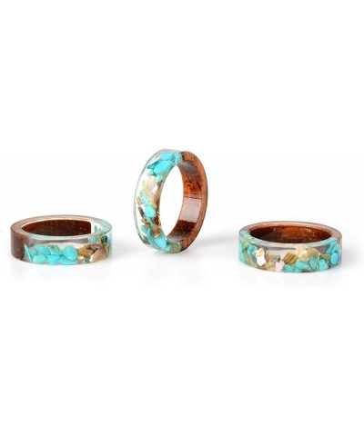 Unique Wood Plastic Resin Ring with Turquoise Insided Transparent Crystal Band Ring Best Handmade Gift for Her Turquoise $8.1...