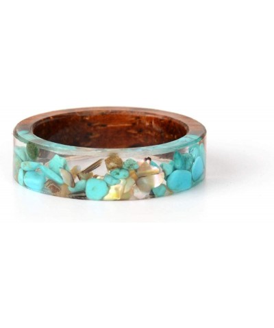 Unique Wood Plastic Resin Ring with Turquoise Insided Transparent Crystal Band Ring Best Handmade Gift for Her Turquoise $8.1...