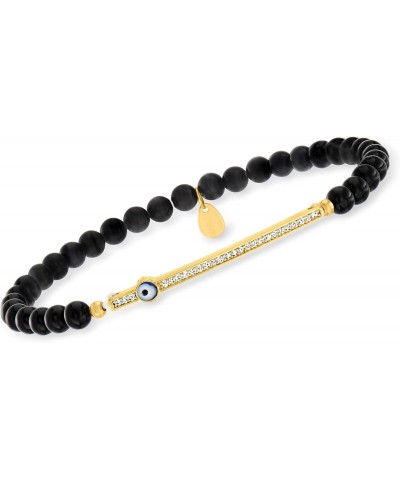 3.8-4.5mm Black Onyx Bead and .10 ct. t.w. CZ Evil Eye Stretch Bracelet in 18kt Gold Over Sterling $32.77 Bracelets