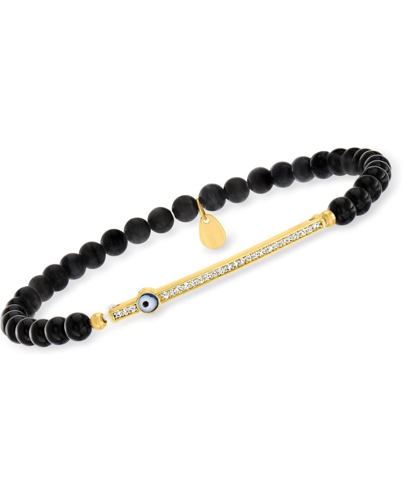 3.8-4.5mm Black Onyx Bead and .10 ct. t.w. CZ Evil Eye Stretch Bracelet in 18kt Gold Over Sterling $32.77 Bracelets